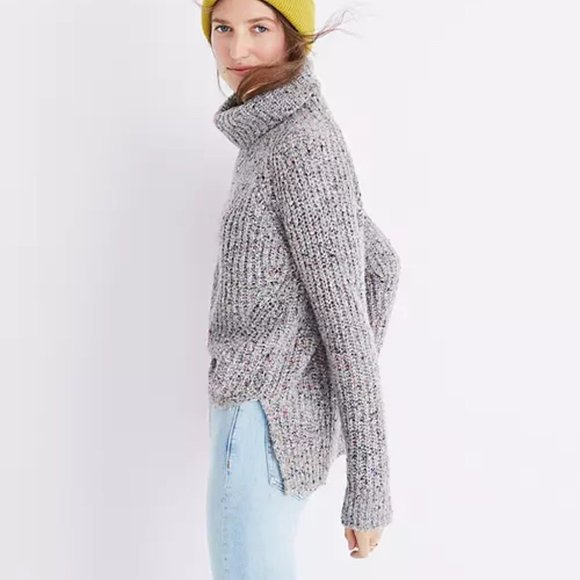Madewell Sweaters - MADEWELL Sweater Colorfleck Silk Wool Blend Ribbed Turtleneck Knitted